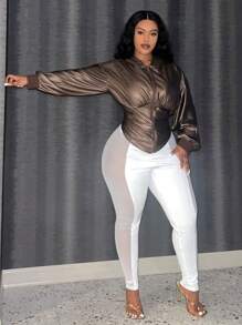 Slaydiva Plus Size Women's Zipper Front Hooded Jacket - Brown - View 5
