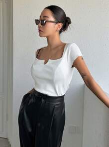 DAZY 女士短袖针织上衣，秋装 - 白色 - 查看 4