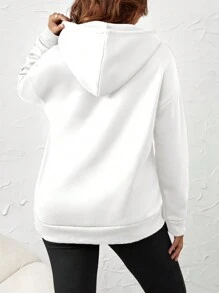 SHEIN Maternity Letter Printed Drawstring Sweatshirt - White - View 2