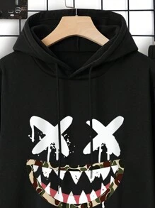 男士有趣印花連帽運動衫和運動長褲套裝 - 黑色 - 查看 4