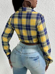 Slaydiva Yellow Half Cut Checkered Shirt - Yellow - View 2
