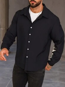 Manfinity Homme Men's Plus Size Long Sleeve Shirt - Black - View 5