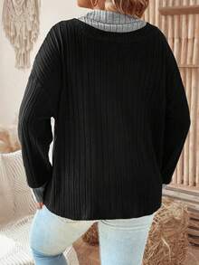 SHEIN LUNE Kích thước lớn Khối màu tay cánh Áo thun Với Cắt tỉa - màu đen - Xem 2