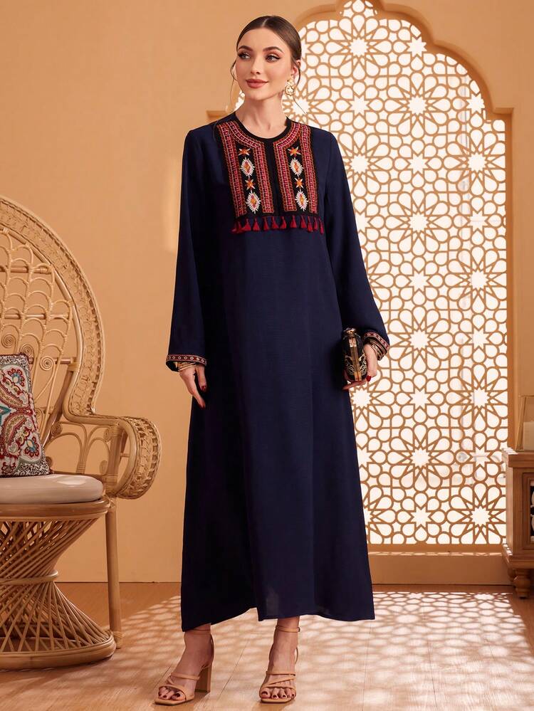 Al Najma 女士幾何圖案波浪袖連衣裙 - 藏蓝色 - 查看 5