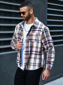 Manfinity Homme Men's Plus Size Checked Long Sleeve Shirt - Pink - View 6