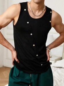 Manfinity Fever City Men's Button Decorated Solid Color Tank Top