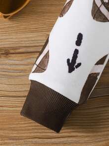 男嬰時尚休閒橄欖球印花衛衣褲套裝春秋款 - 棕色 - 查看 4