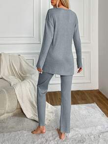 RueChic 女士卡通熊印花家居服套裝 - 灰色 - 查看 2