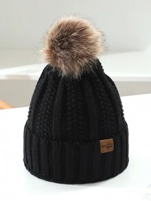 Morgan Mondays Co Mùa Đông Dệt kim ấm Mũ len Với Pom Pom Trái bóng Và - màu đen - Xem 3
