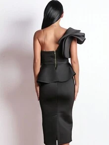 Missord vestido lápiz peplum con un hombro fruncido exagerado - Negro - Ver 2