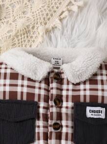 2023 Autumn/winter Toddler Boys' Plaid Fleece Jacket With Button Closure And Turn-down Collar - Multicolor - View 4