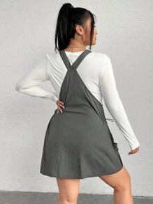 CovetEZ Của phụ nữ Kích thước lớn Cargo Phong cách Đầm Với Và Lớn Túi Thiết kế - Xám - Xem 2