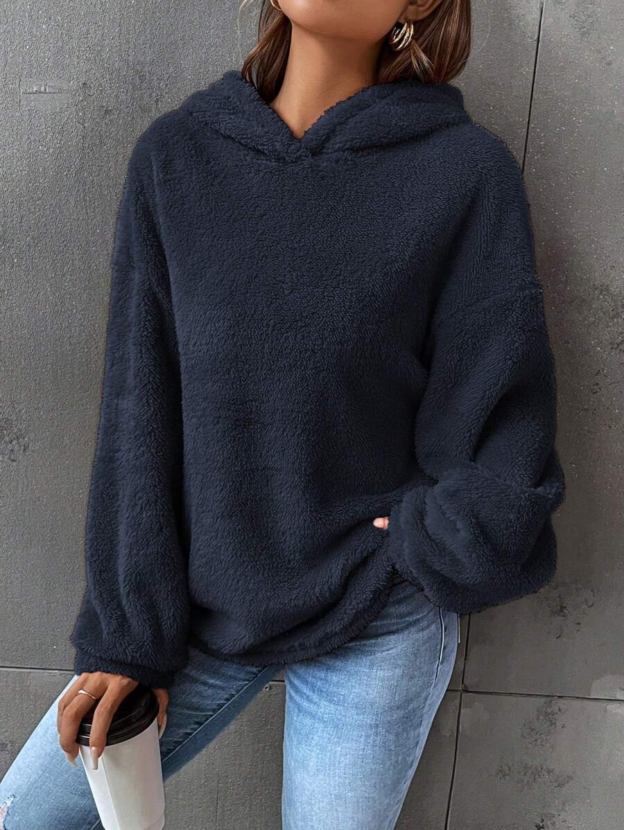SHEIN EZwear Women's Hooded Fleece Sweatshirt - Royal Blue - View 1
