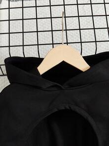 SHEIN Tween Girls Fashionable Street Style Hooded Knit Sweatshirt With Camisole Top And Jogger Pants - Black - View 5