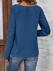 SHEIN LUNE 休閒紐扣裝飾v領襯衫 - 藍色 - 查看 2