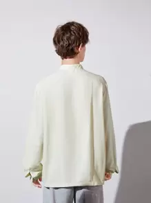 Teenage Boys' Stand Collar Button Front Long Sleeve Casual Shirt - White - View 2