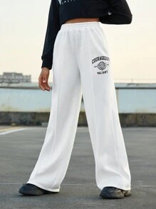 SHEIN Tween Girl Letter Printed Straight-Leg Sweatpants - White - View 6