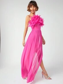SHEIN Unity Faux Feather Ruched Side Draped Dress