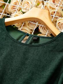 SHEIN LUNE Solid Lantern Sleeve Tunic Dress - Dark Green - View 5