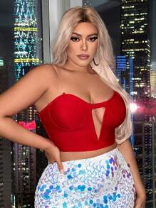 SHEIN SXY Top tubo con corte hueco y vendaje sexy para mujeres de talla grande para el Día de San Valentín - Rojo - Ver 5