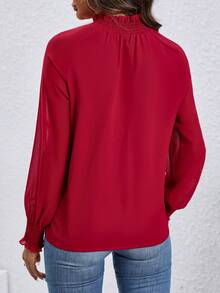 SHEIN Essnce Women'S Keyhole Neckline Raglan Sleeve Shirt - Red - View 2