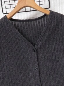 Bộ áo len cardigan gân nhung, áo vest và quần dài cho nữ, phong cách gia đình (5 bộ bán riêng) - Xám - Xem 3