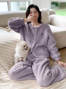 DAZY Của phụ nữ Sang trọng Trang phục mặc nhà Bộ - Màu tím - Xem 3