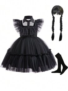 Glamorique Kids Young Girls Cosplay Flutter Sleeves Multi-Layer Tulle Glamorous Birthday Party Dress