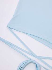 Flirla Plus Size Cross-tied Knitted Vest Top And Letter Printed Pants Suit - Multicolor - View 3