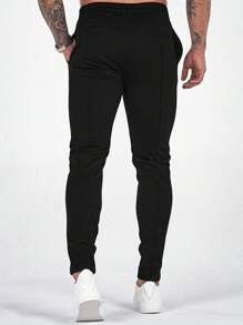 Men's Slim Solid Color Long Pants - Black - View 2