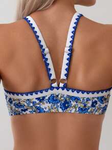 SHEIN Swim Flower Pattern Halter Neck Bikini Set Summer - Multicolor - View 5