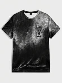 Manfinity LEGND 男士王冠和字母圖案T恤 - 黑色 - 查看 1