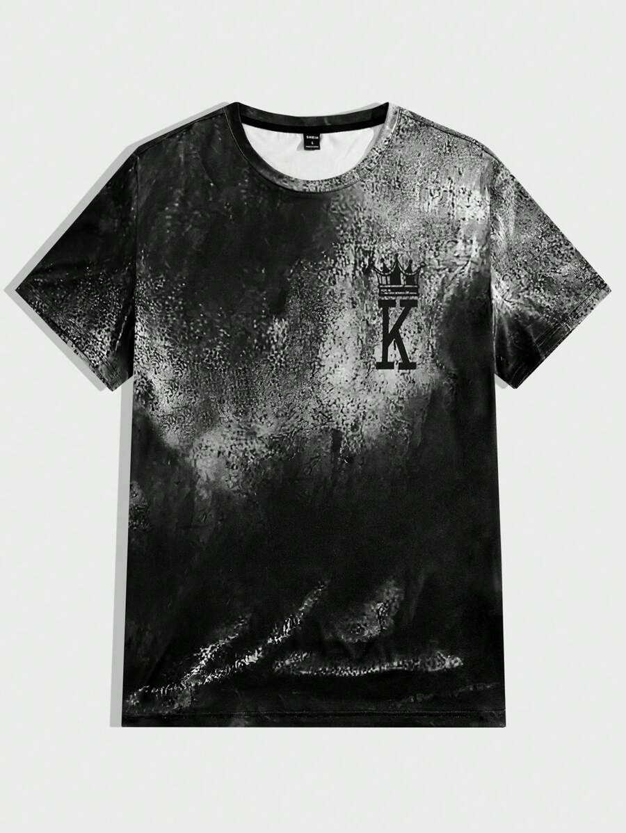 Manfinity LEGND 男士王冠和字母圖案T恤 - 黑色 - 查看 1