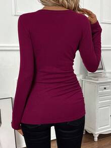 SHEIN Essnce Women's Ruched Wrap Neckline T-shirt - Burgundy - View 2