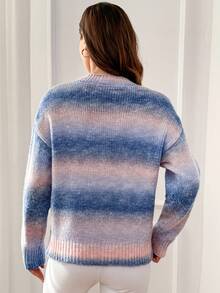 SHEIN Essnce Màu sắc thay đổi dần Thả vai Áo len - Xanh đậm - Xem 6