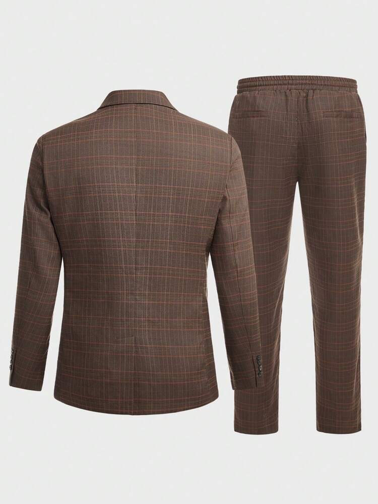 Men's Double Breasted Plaid Suit Jacket And Trousers Set