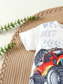 SHEIN 男童跑車和字母印花短袖t卹和破洞牛仔褲2入組套裝 - 彩色 - 查看 8