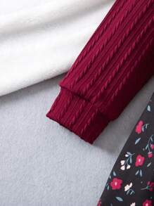 SHEIN Elladie kids 年輕女孩對比色拼接花卉彼得潘領兩合一裙