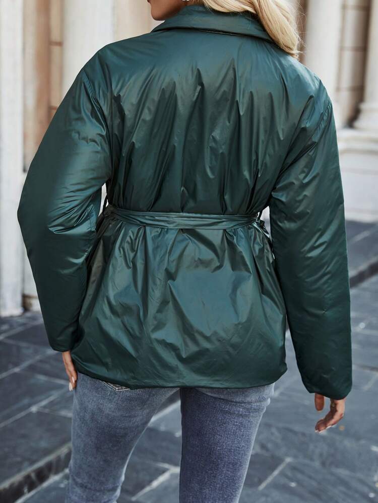 Women's Belted Flap Design Padded Padded Coat Clothes Winter Fall Cloth For Women