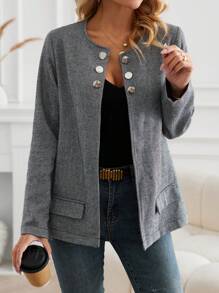 SHEIN LUNE Abrigo de mujer con detalles de botones y estampado de pata de gallo