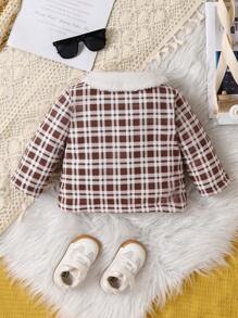 2023 Autumn/winter Toddler Boys' Plaid Fleece Jacket With Button Closure And Turn-down Collar - Multicolor - View 2