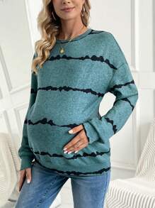 SHEIN Maternity Floral Drop Shoulder Sweatshirt, For Winter - Green - View 6