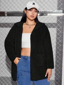 SHEIN EZwear Kích thước lớn áo có mũ Sang trọng Áo khoác Với Đã vá - màu đen - Xem 4