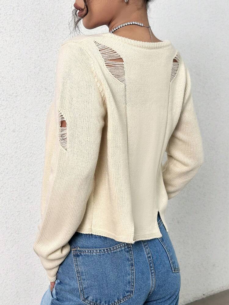 Zipper Design Ripped Cardigan Fall Cloth For Women