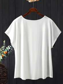 EMERY ROSE Women's Plus Size Short Sleeve T-shirt With Color Block Floral Print - White - View 2