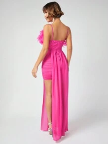 SHEIN Unity Faux Feather Ruched Side Draped Dress