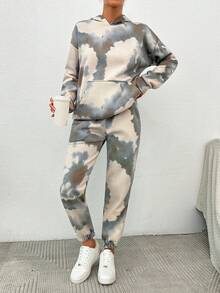Cottnline 休閒灰色扎染帽t連寬口褲女裝2件套裝 - 彩色 - 查看 3