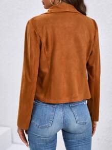 SHEIN Clasi Dây kéo Viền không đối xứng Áo khoác - màu nâu - Xem 2