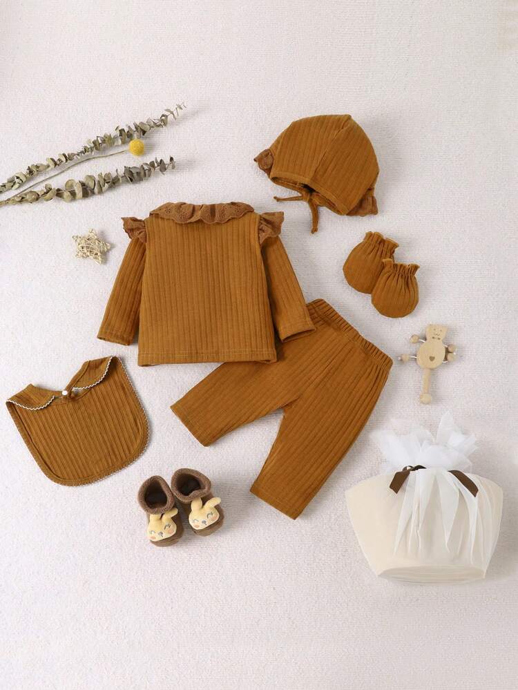 Newborn Baby's Cardigan Button-up Knitted Ribbed Long Sleeve Gift Set, Unisex