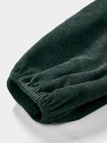 SHEIN LUNE Solid Lantern Sleeve Tunic Dress - Dark Green - View 3